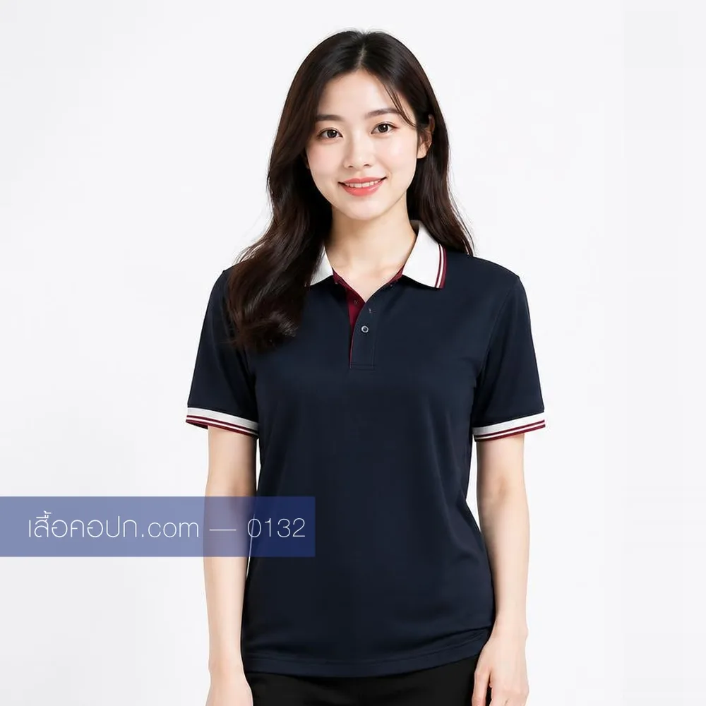 เสื้อโปโลกรมท่า ขลิบขาวแดง ด้านหน้า