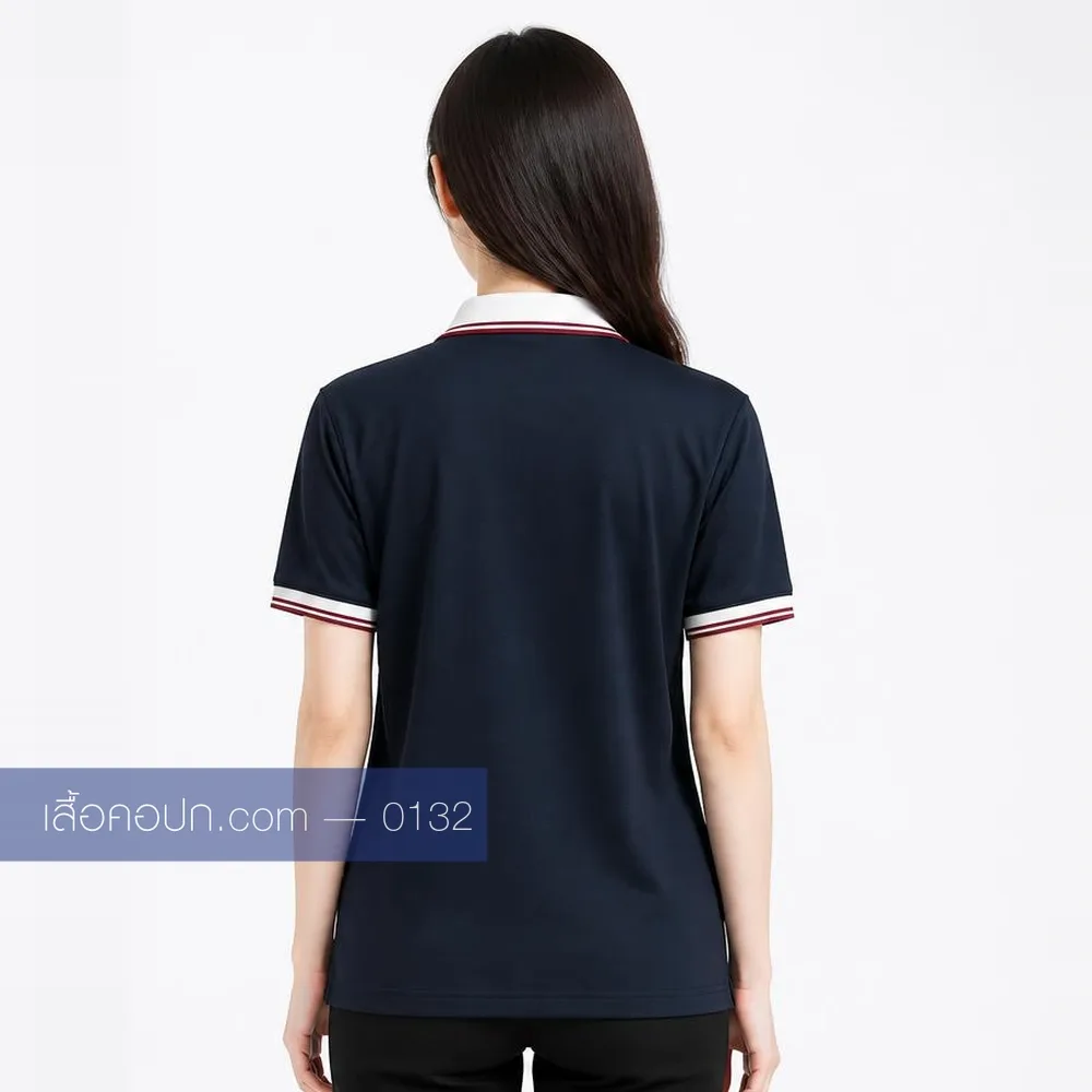 เสื้อโปโลกรมท่า ขลิบขาวแดง ด้านหลัง