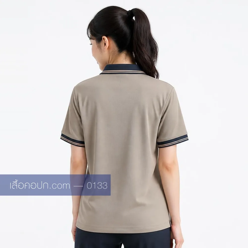 เสื้อโปโลเบจ ปกกรมท่าคาดขาว ด้านหลัง