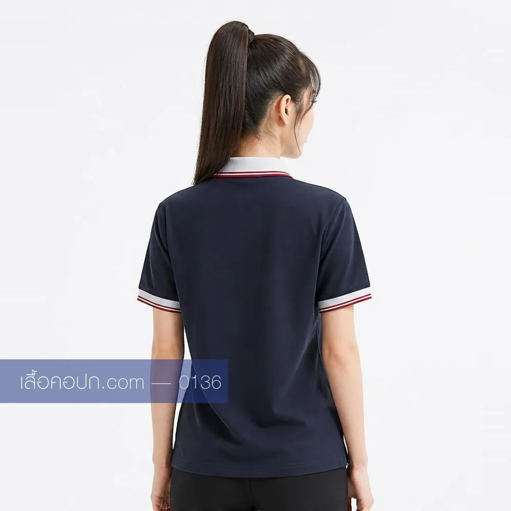 เสื้อโปโลกรมท่า ปกขาวคาดแดงคู่ ด้านหลัง