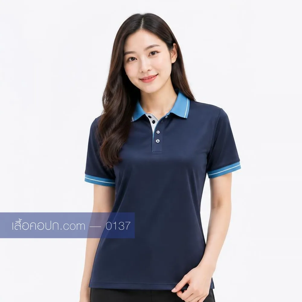 เสื้อโปโลกรมท่า ขลิบฟ้า ด้านหน้า