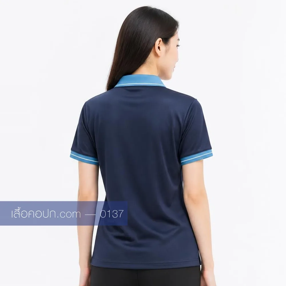 เสื้อโปโลกรมท่า ขลิบฟ้า ด้านหลัง