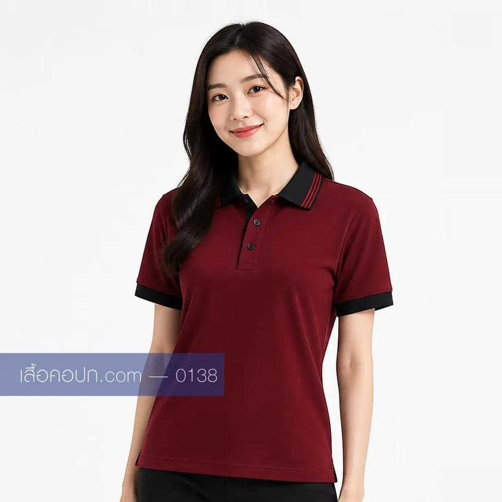 เสื้อโปโลเลือดหมู ปกดำล้วน ด้านหน้า