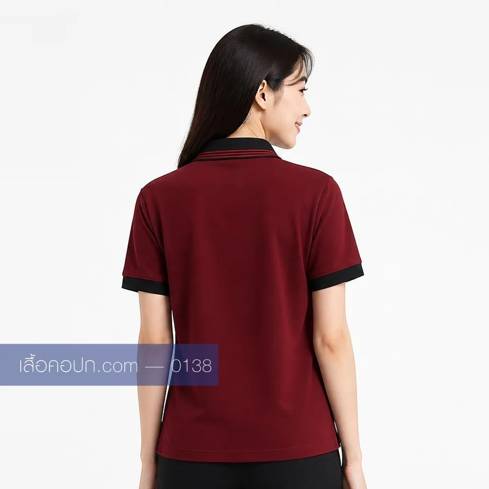 เสื้อโปโลเลือดหมู ปกดำล้วน ด้านหลัง