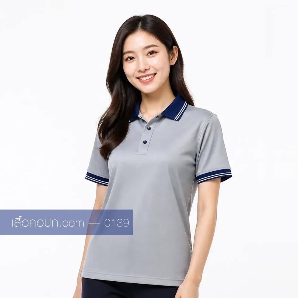 เสื้อโปโลเทาอ่อน ปกกรมท่า ด้านหน้า