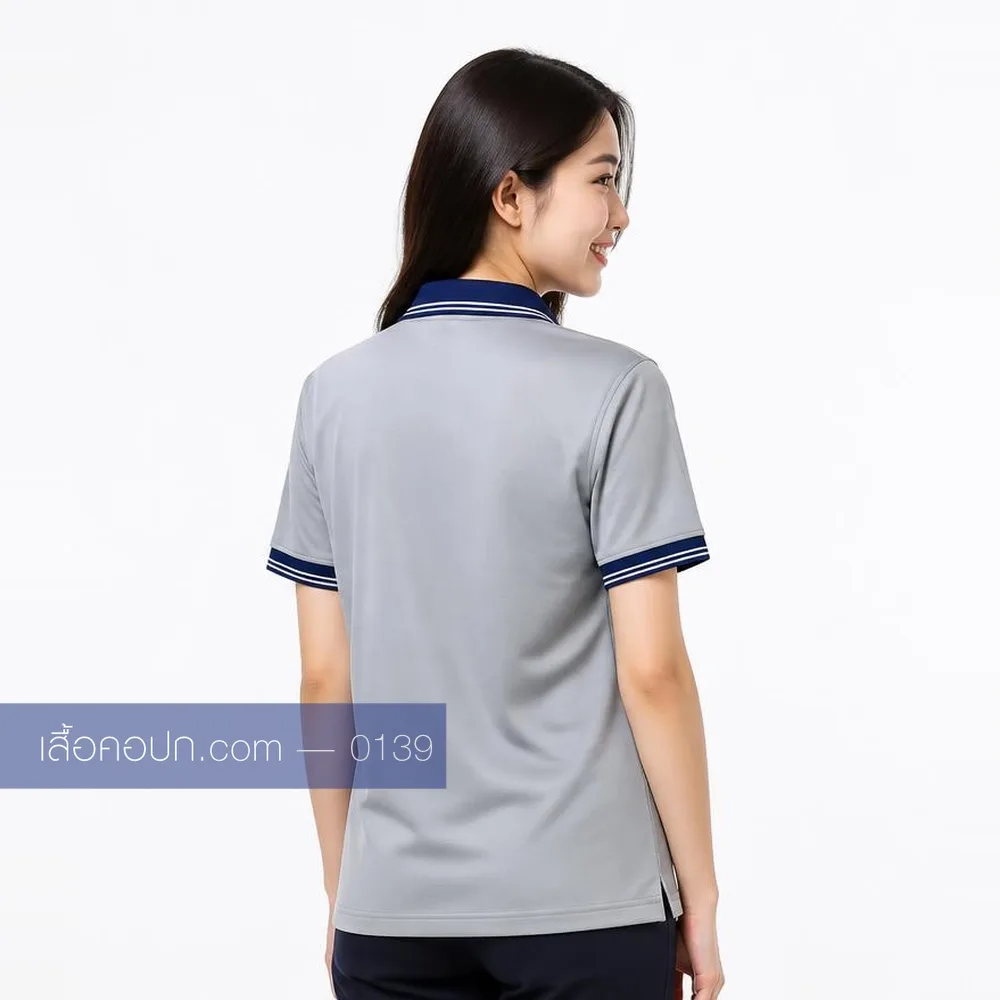 เสื้อโปโลเทาอ่อน ปกกรมท่า ด้านหลัง