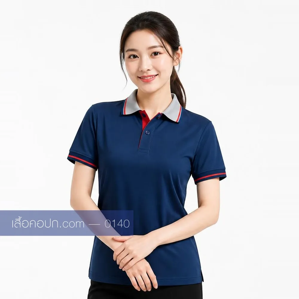 เสื้อโปโลกรมท่า ปกเทาคาดแดง ด้านหน้า