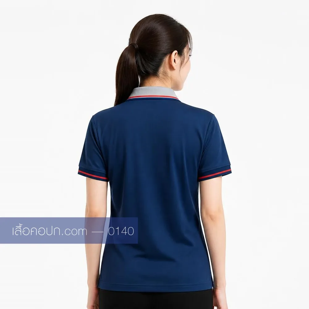 เสื้อโปโลกรมท่า ปกเทาคาดแดง ด้านหลัง