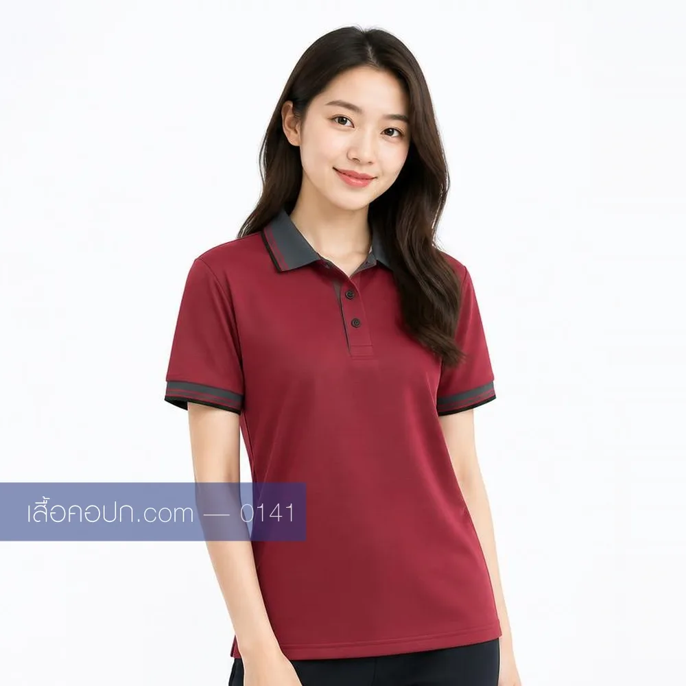 เสื้อโปโลเลือดหมู ปกเทา ด้านหน้า