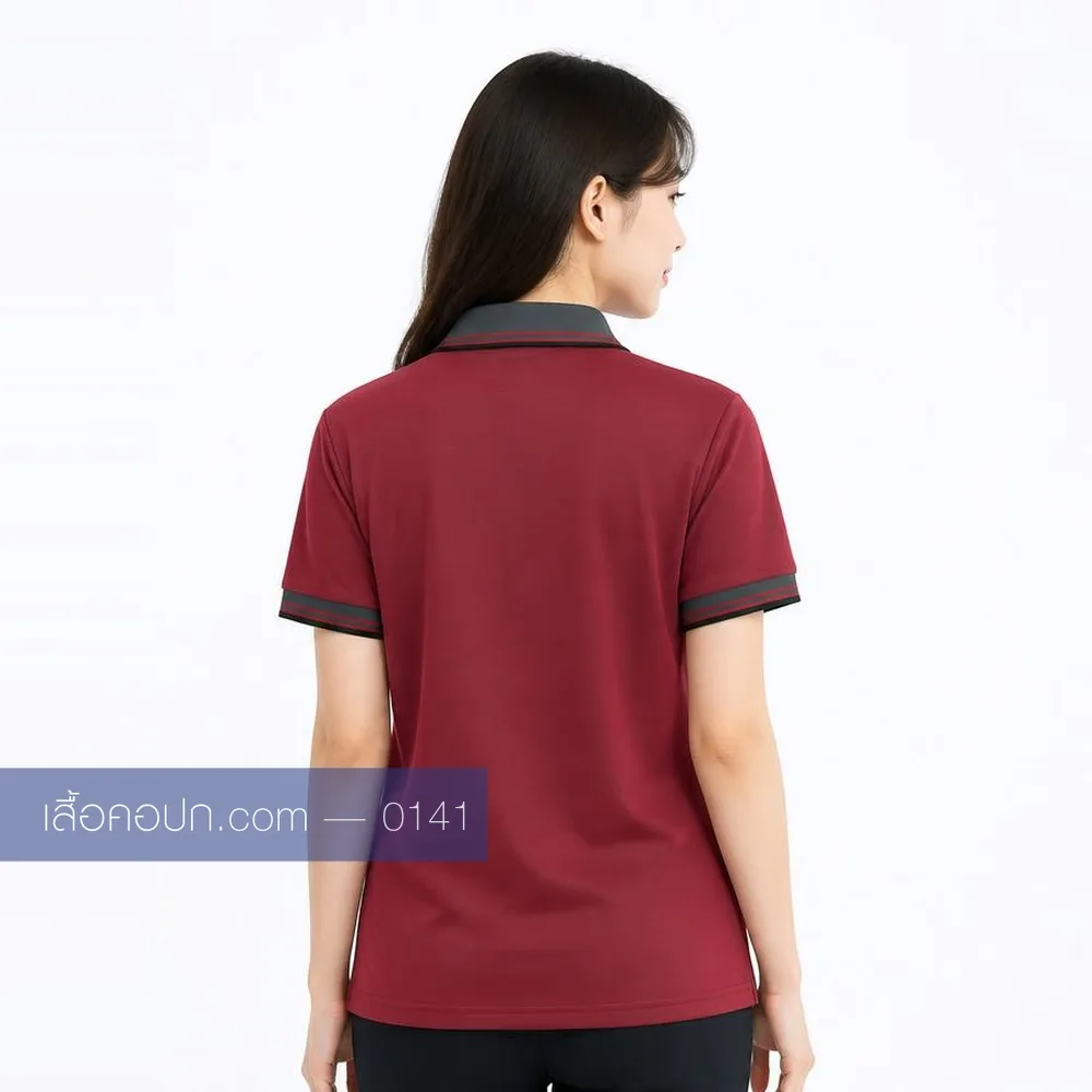 เสื้อโปโลเลือดหมู ปกเทา ด้านหลัง