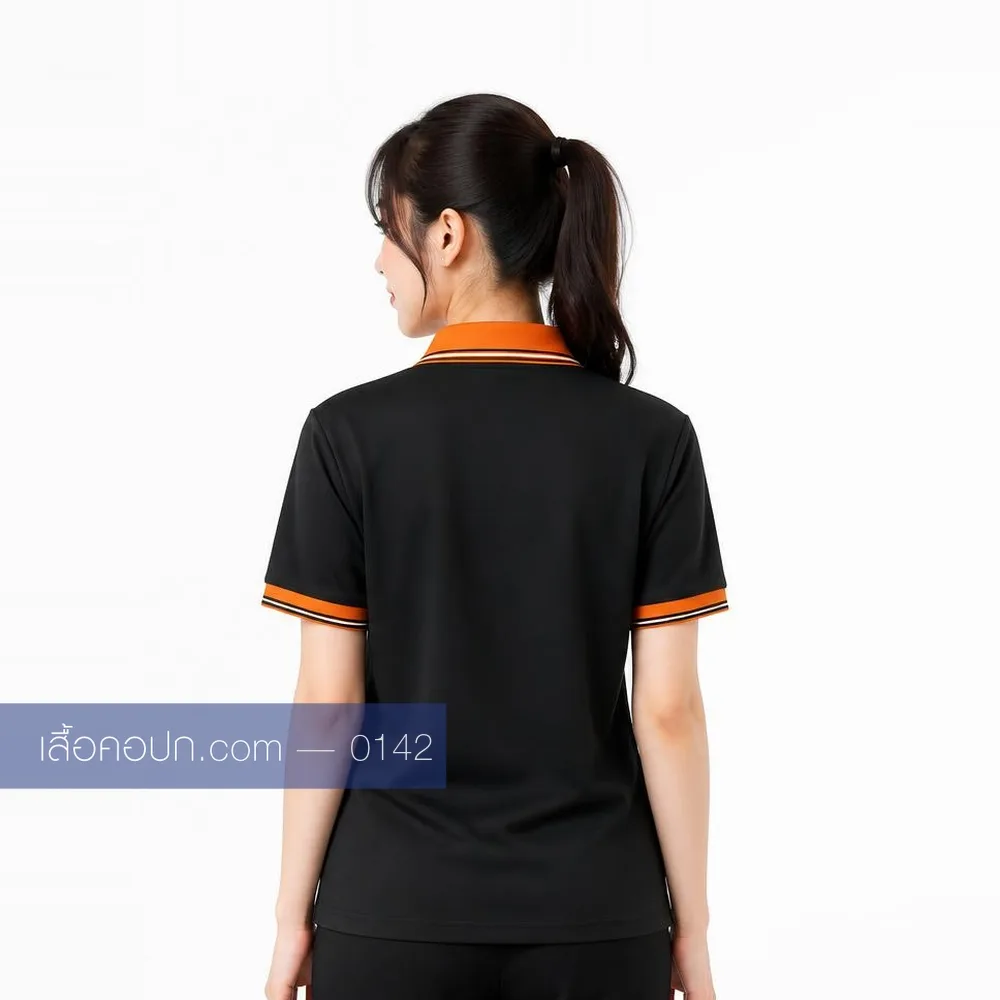 เสื้อโปโลดำ ปกส้มขลิบดำ ด้านหลัง