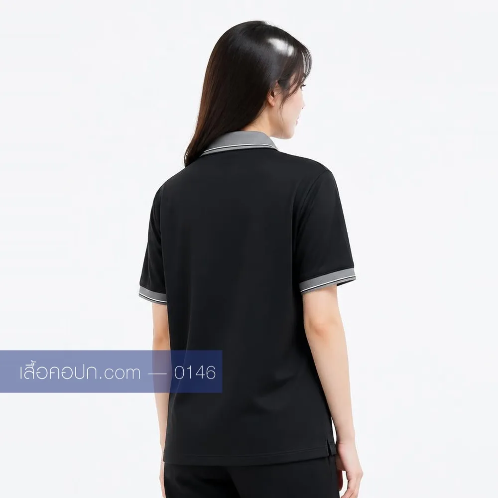 เสื้อโปโลดำ ปกเทา ด้านหลัง