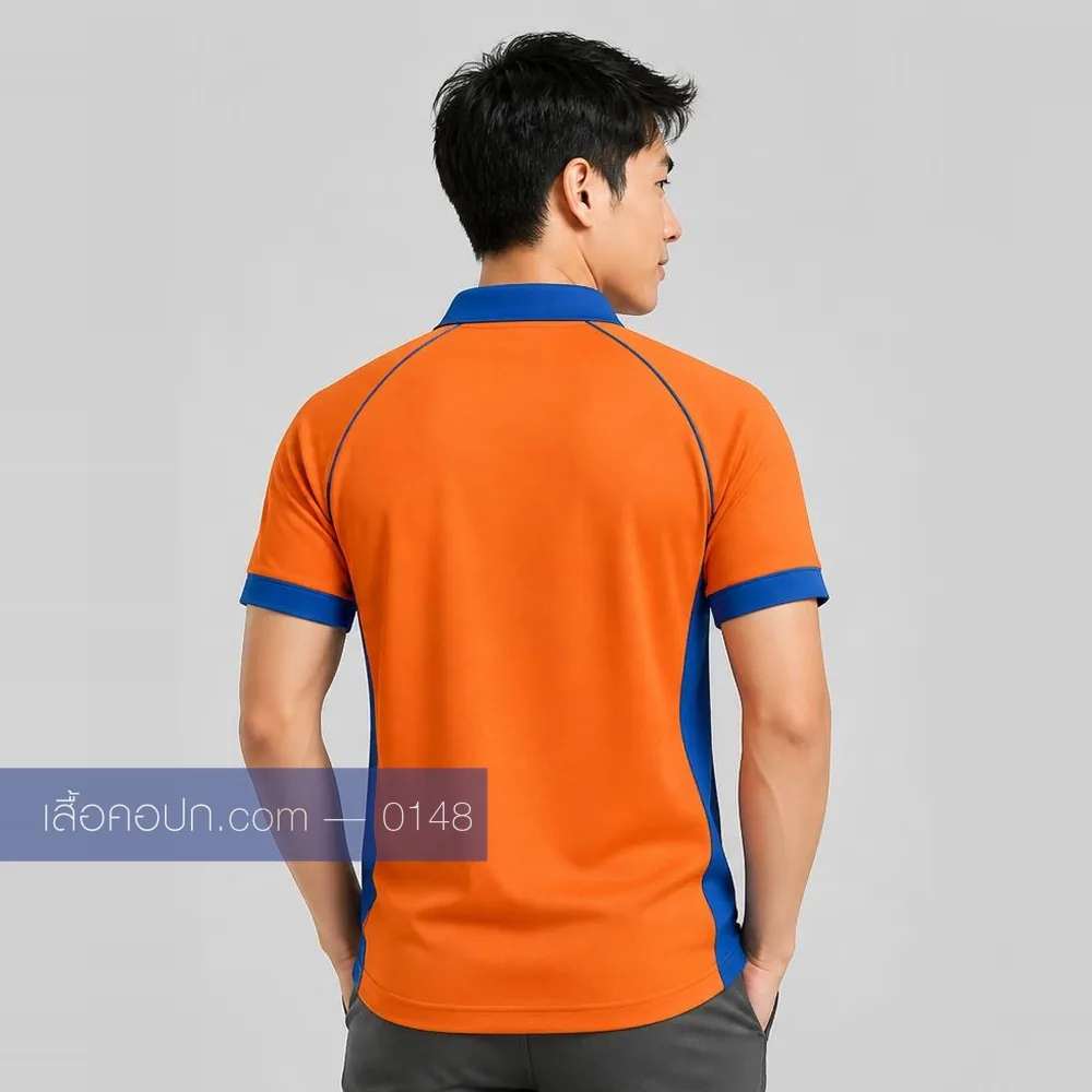 เสื้อโปโลส้ม ต่อบ่าน้ำเงิน ด้านหลัง