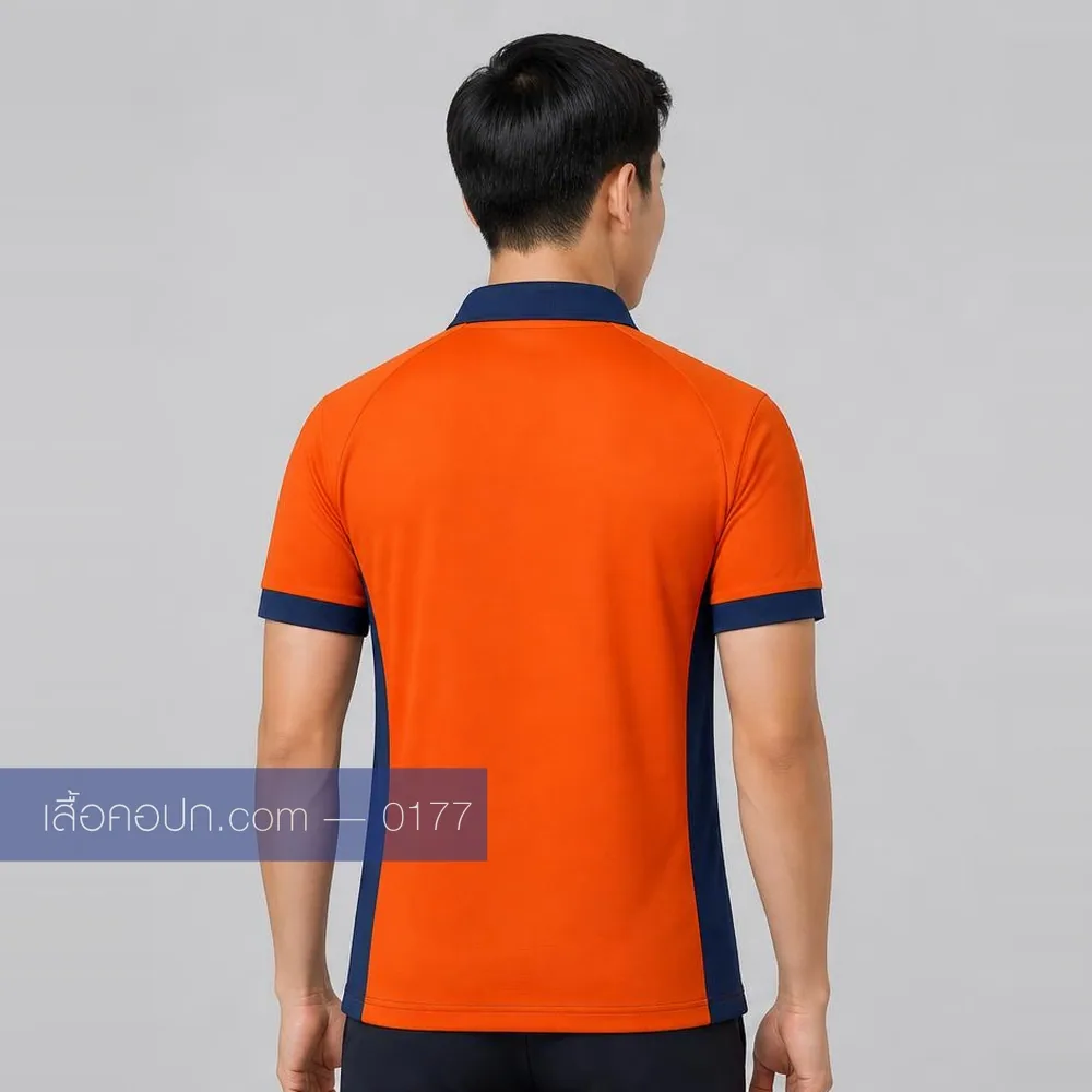 เสื้อโปโลส้ม ต่อบ่ากรมท่า ด้านหลัง