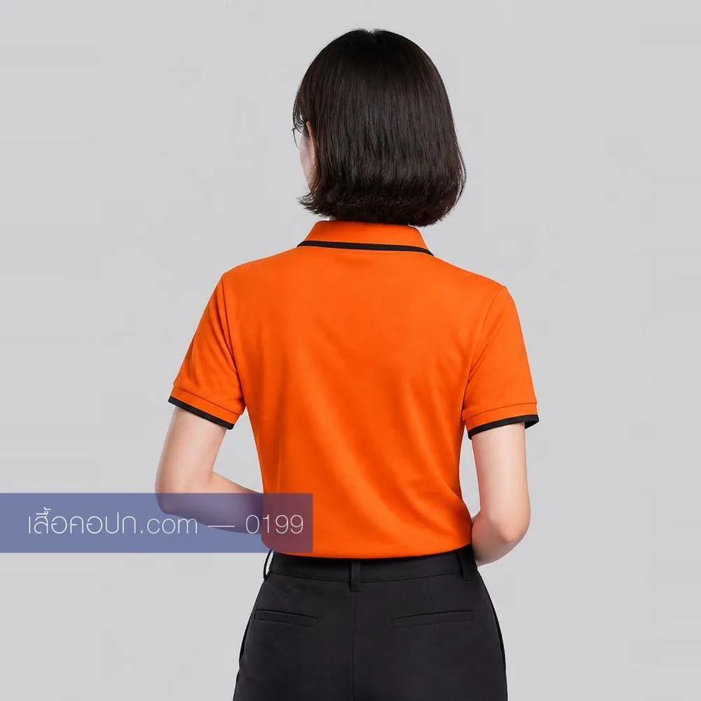 เสื้อโปโลส้ม ปกขลิบดำ ด้านหลัง