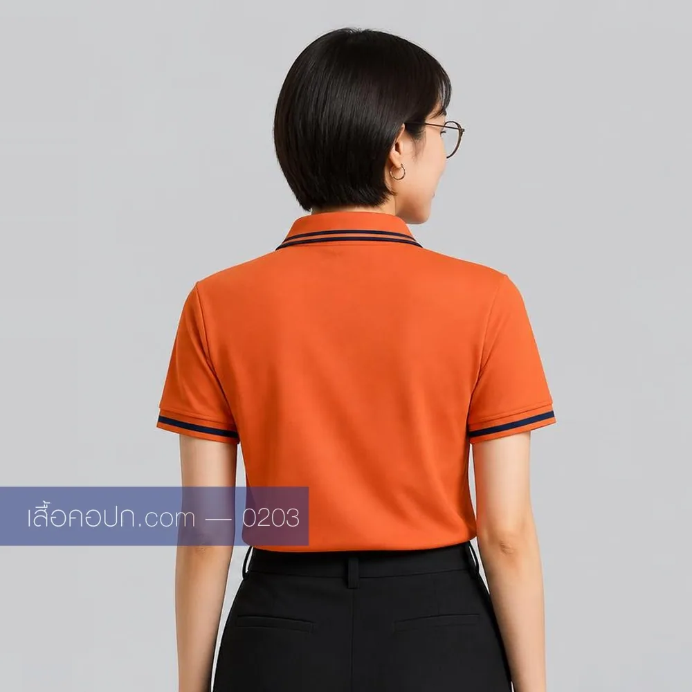 เสื้อโปโลส้ม ปกคาดดำ ด้านหลัง