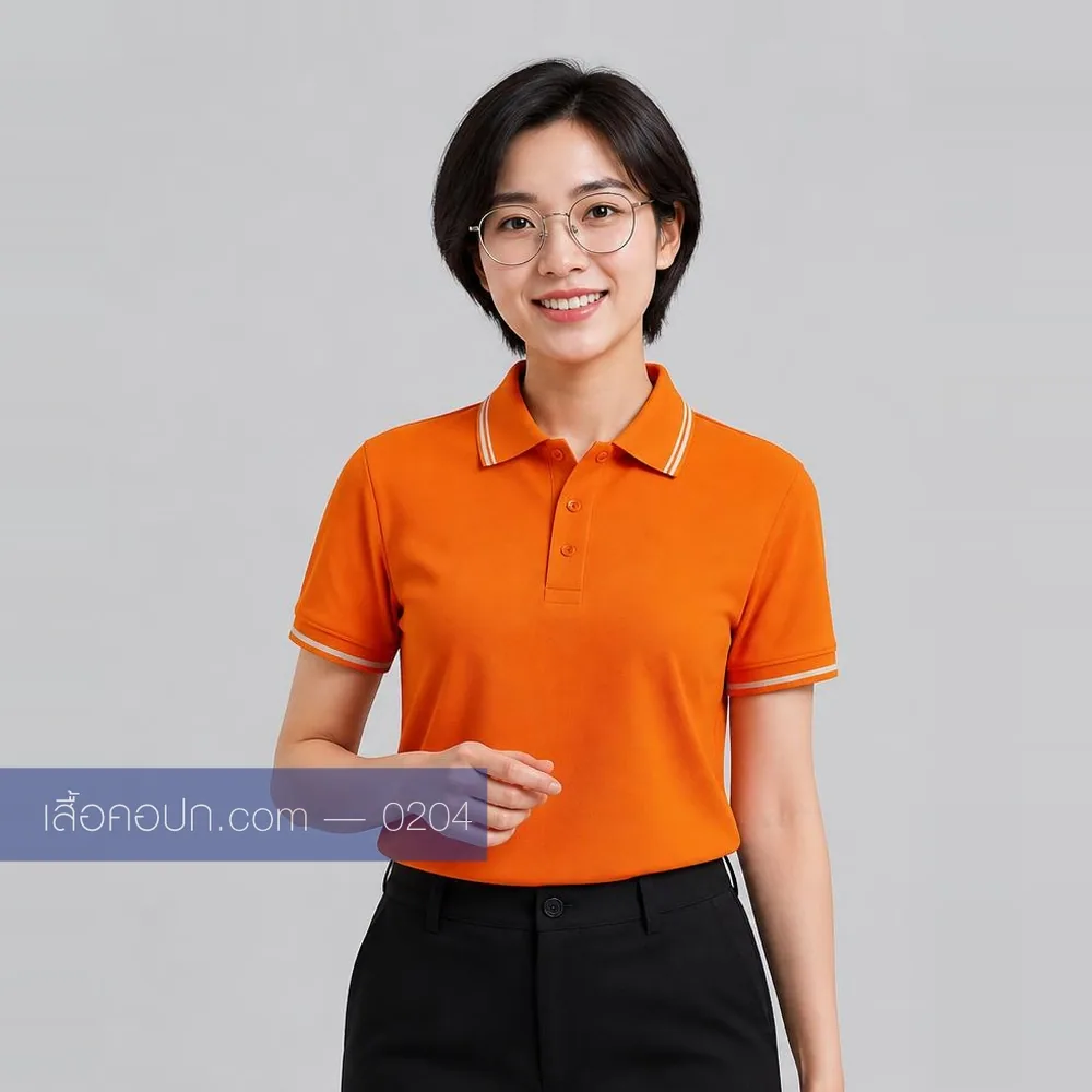เสื้อโปโลส้ม ปกขลิบขาวส้ม ด้านหน้า