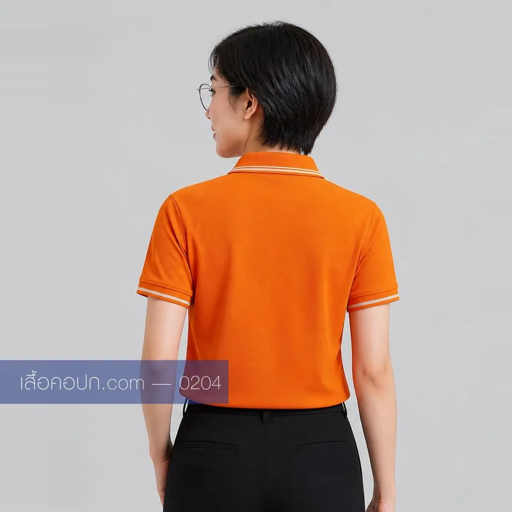เสื้อโปโลส้ม ปกขลิบขาวส้ม ด้านหลัง