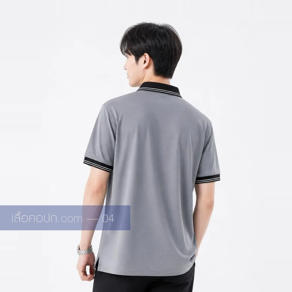 เสื้อโปโลสีเทา ปกดำ ด้านหลัง