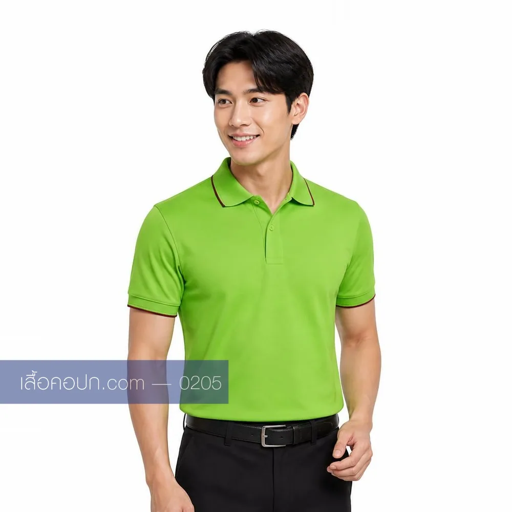 เสื้อโปโลเขียวมะนาว ปกในตัว ขลิบเขียวเข้ม ด้านหน้า
