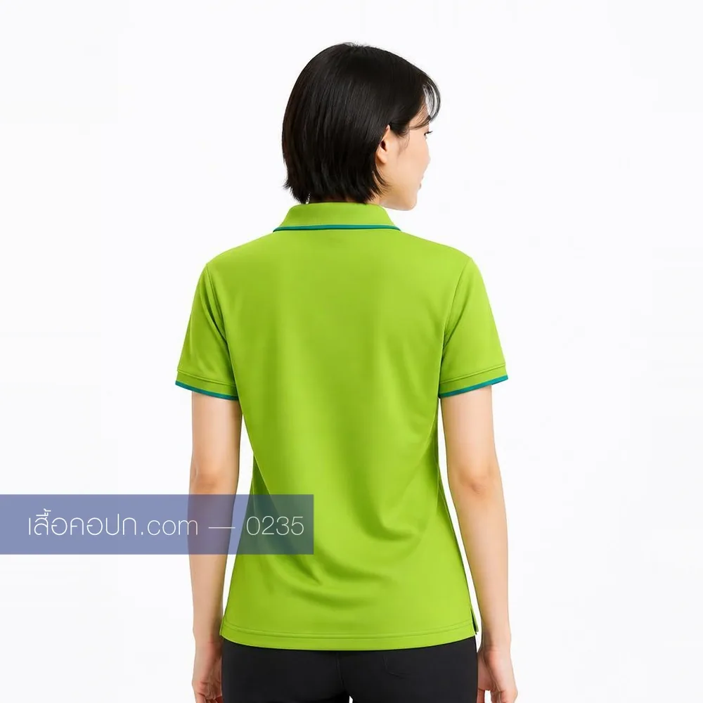เสื้อโปโลเขียวมะนาว ปกขลิบเขียวน้ำทะเล ด้านหลัง